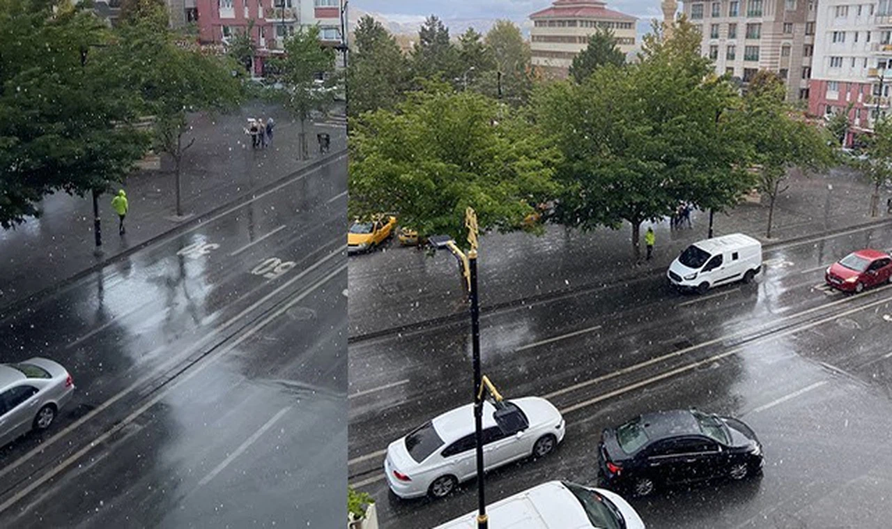 Sivas'ta Dolu Yağışı Hâkim: İstasyon Caddesi'nde Büyüleyici Görüntüler
