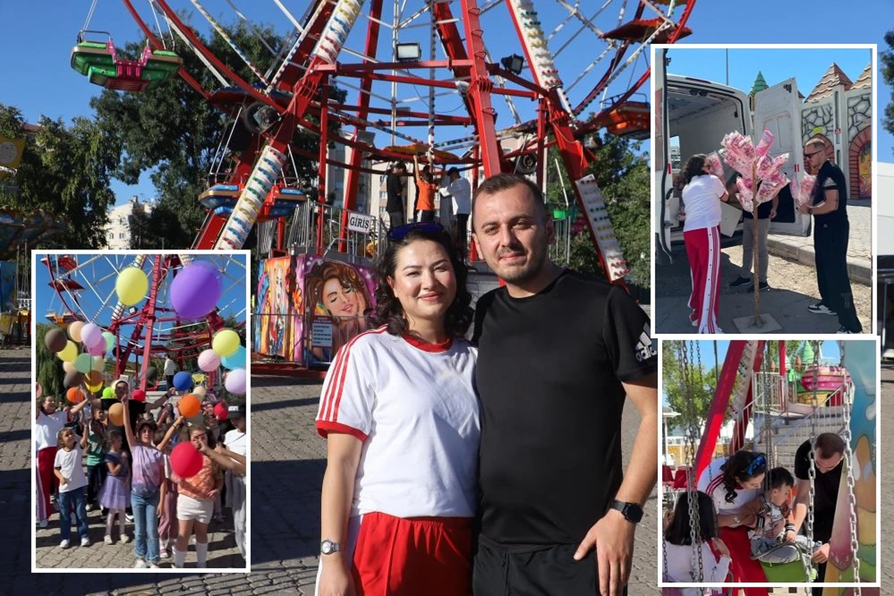 Sivaslı genç çift çocuk özlemini lunaparkta yaşattılar