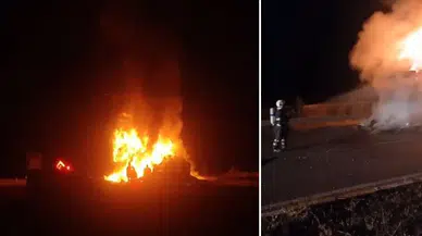 Sivas-Kayseri yolunda korkutan yangın: Tır küle döndü