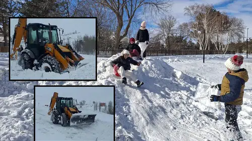 Sivas'ta çocuklarda kar sefası, ekipler de kar cefası!