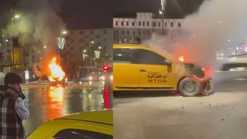 Sivas'ta Seyir Halindeki Bir Taksi Alev Aldı!