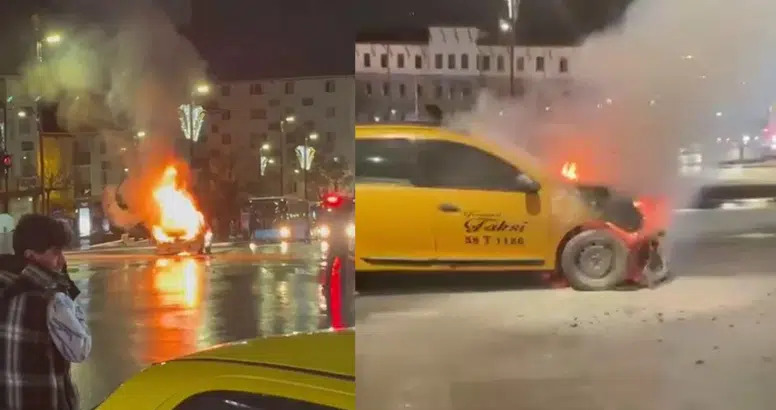 Sivas'ta Seyir Halindeki Bir Taksi Alev Aldı!