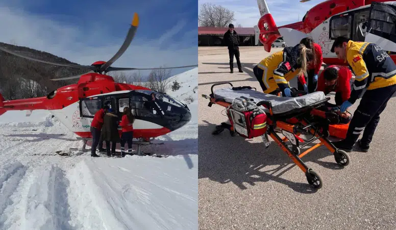 65 Yaşındaki Hasta İçin Kar Engeli Ambulans Helikopterle Aşıldı